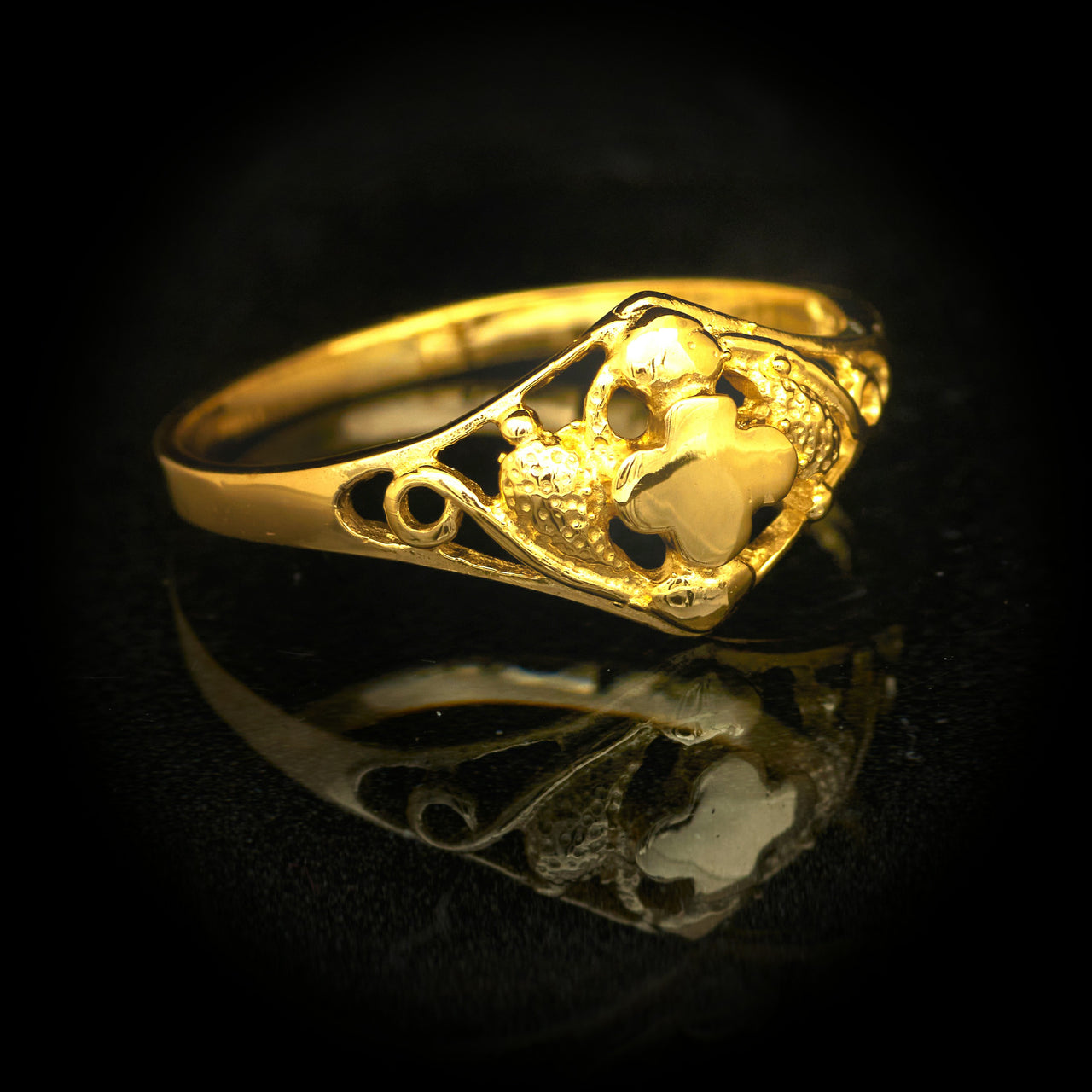 Anillo de Oro 10k o 14k para Niñas, Sortija de Flor y Ramas de Oro