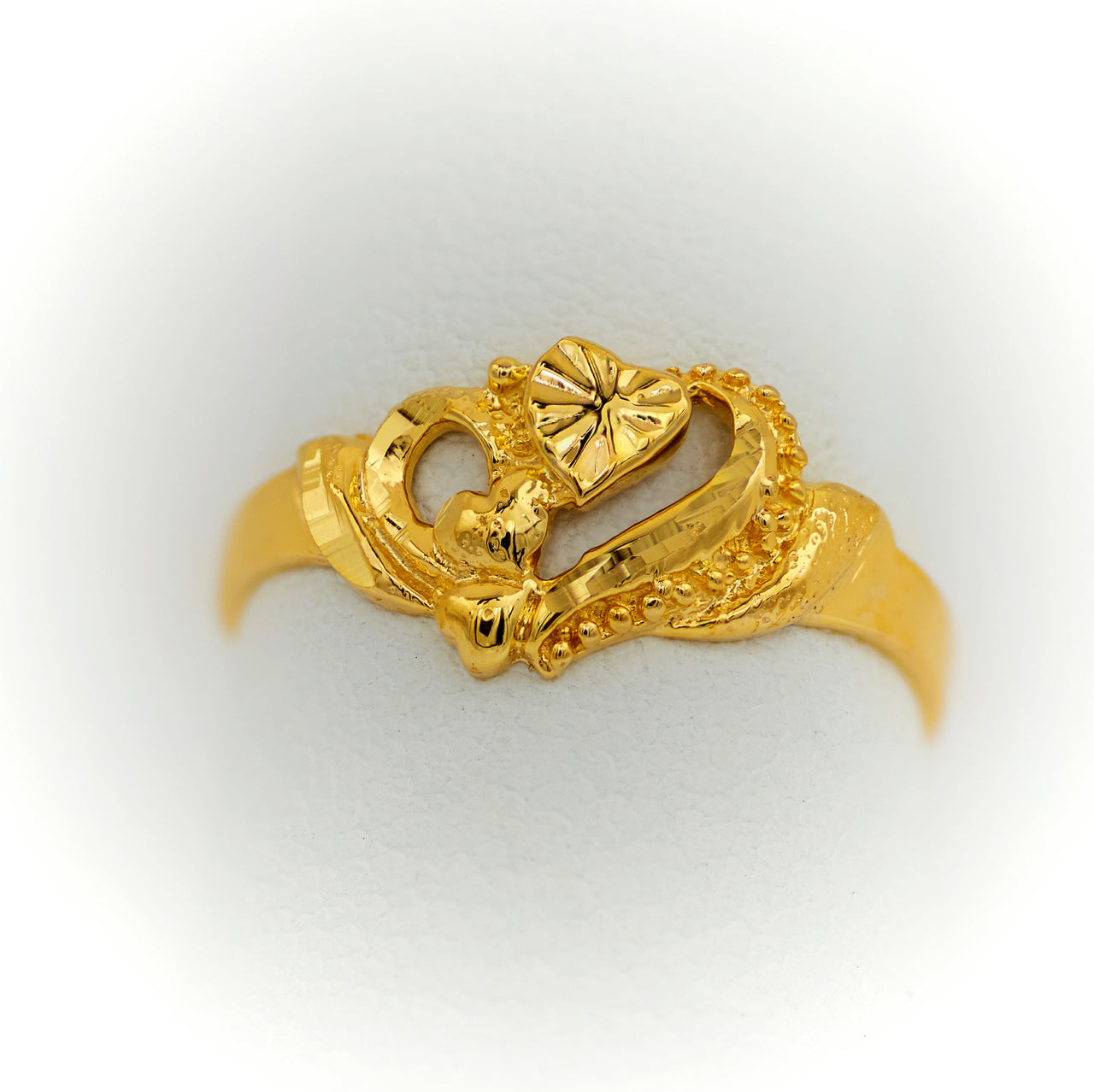 Anillo de Oro 10k o 14k Doble Corazón, Anillo para Niñas