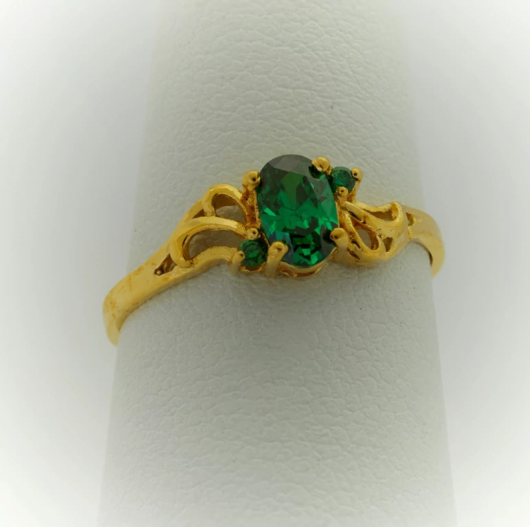 Anillo de Oro para Mujer o Niñas piedra Verde