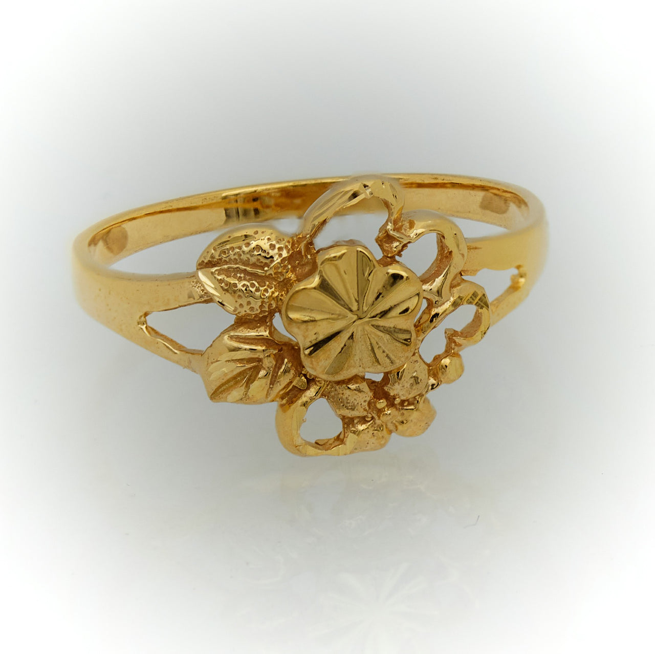 Anillo Oro, Anillo de Oro 10k para Niña, Anillo de Flor y Ramas