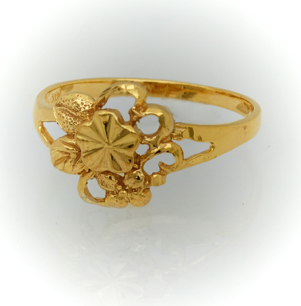 Anillo Oro, Anillo de Oro 10k para Niña, Anillo de Flor y Ramas