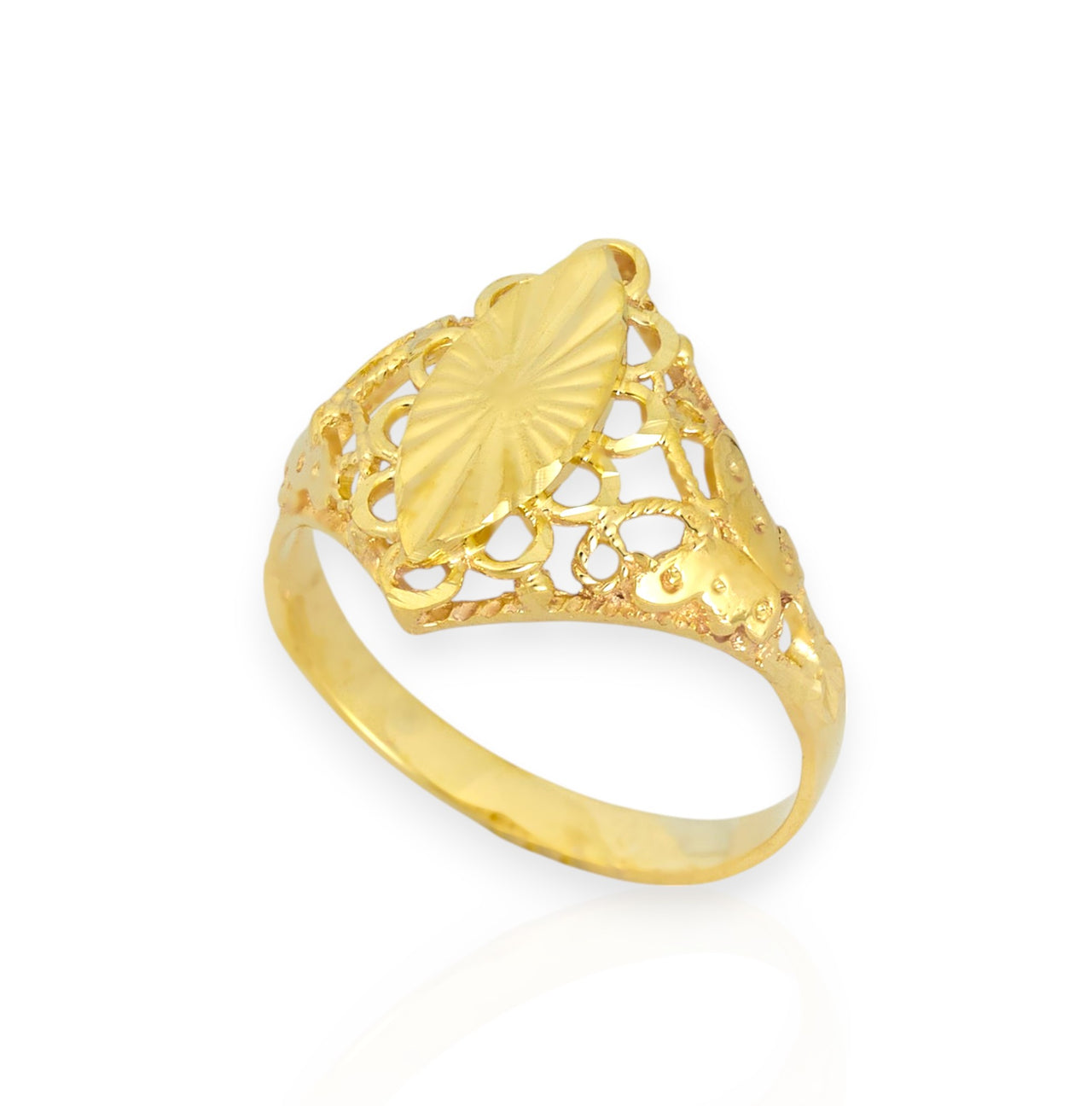 Anillo de Oro Para Mujerer, Almendra Calada Filigrana