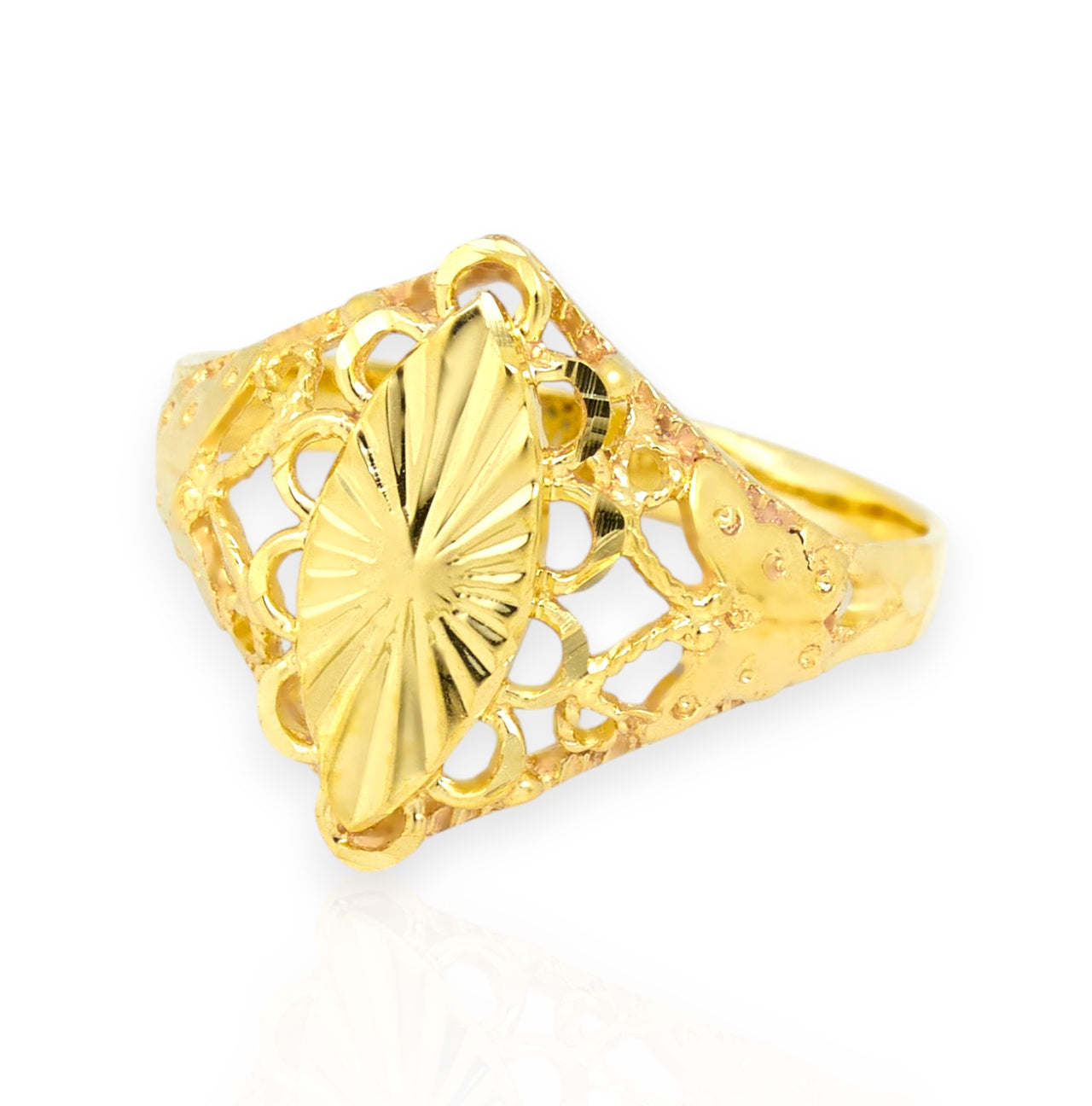 Anillo de Oro Para Mujerer, Almendra Calada Filigrana