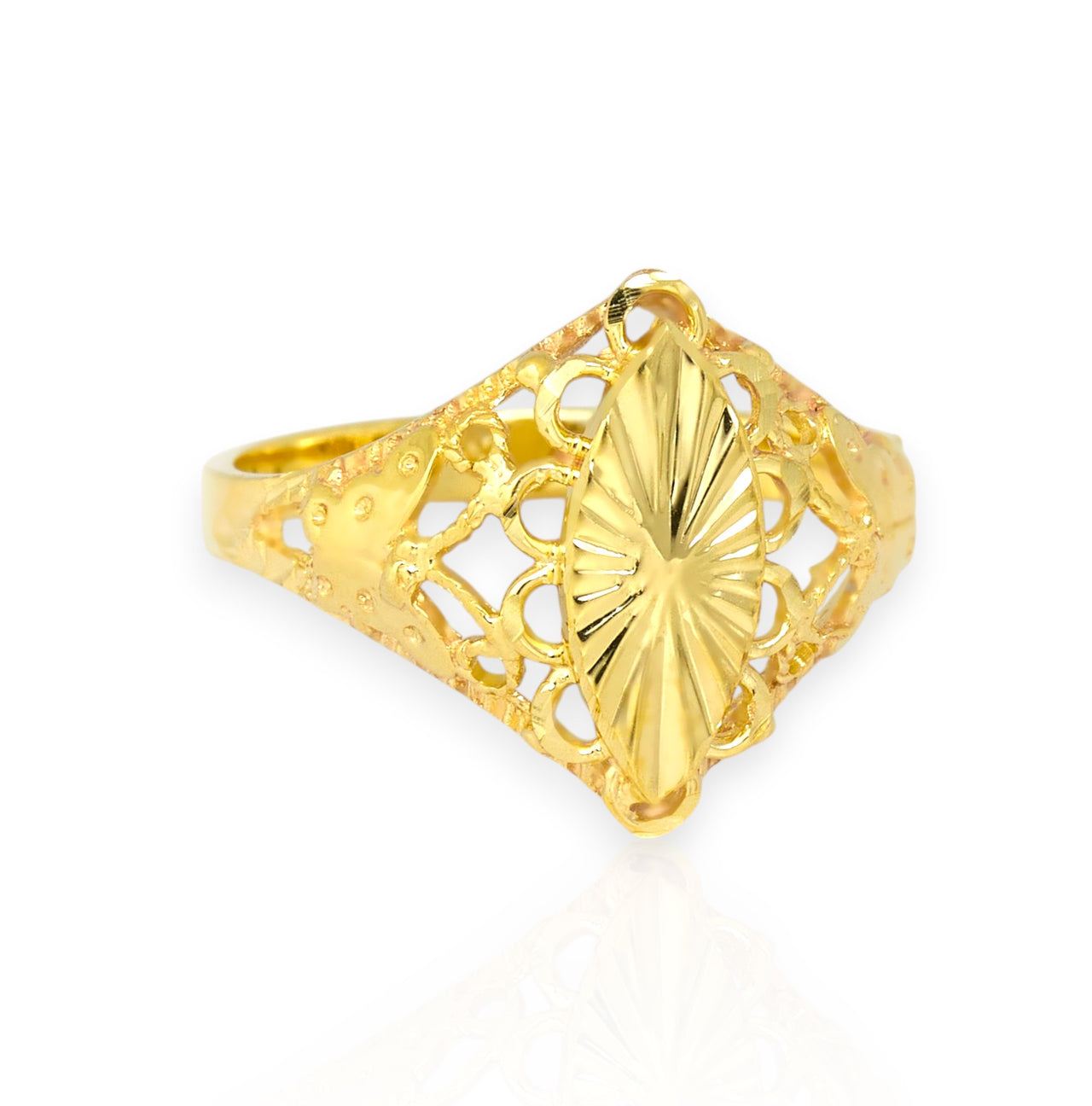 Anillo de Oro Para Mujerer, Almendra Calada Filigrana