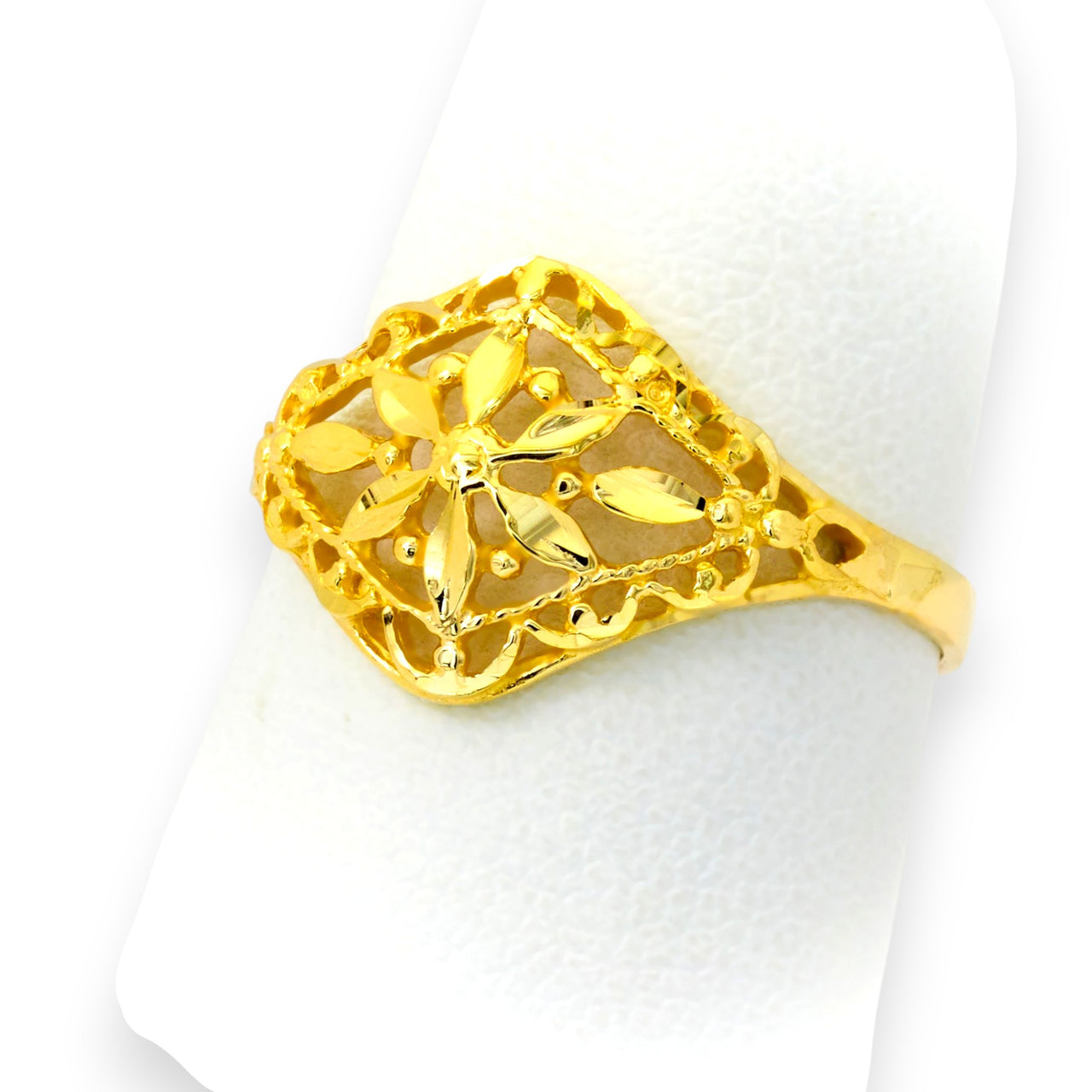 Anillo de oro real de 14k con diseño de hojas