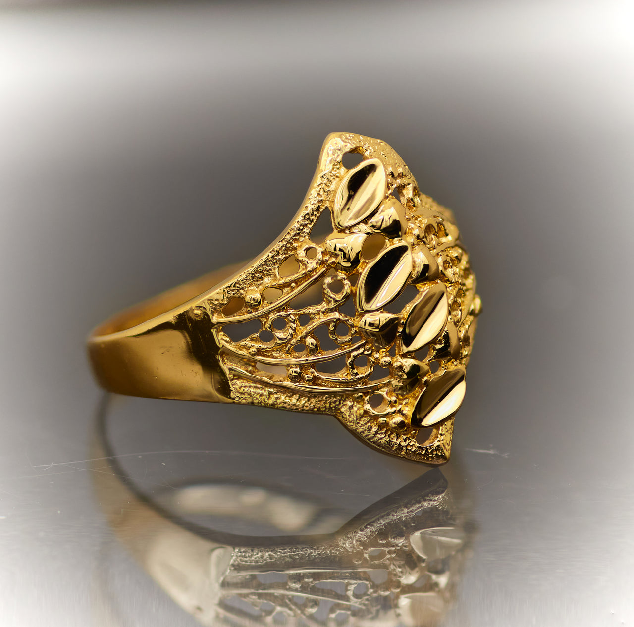Anillo de Oro 10k o 14k, para Mujer, Diseño de Hojas