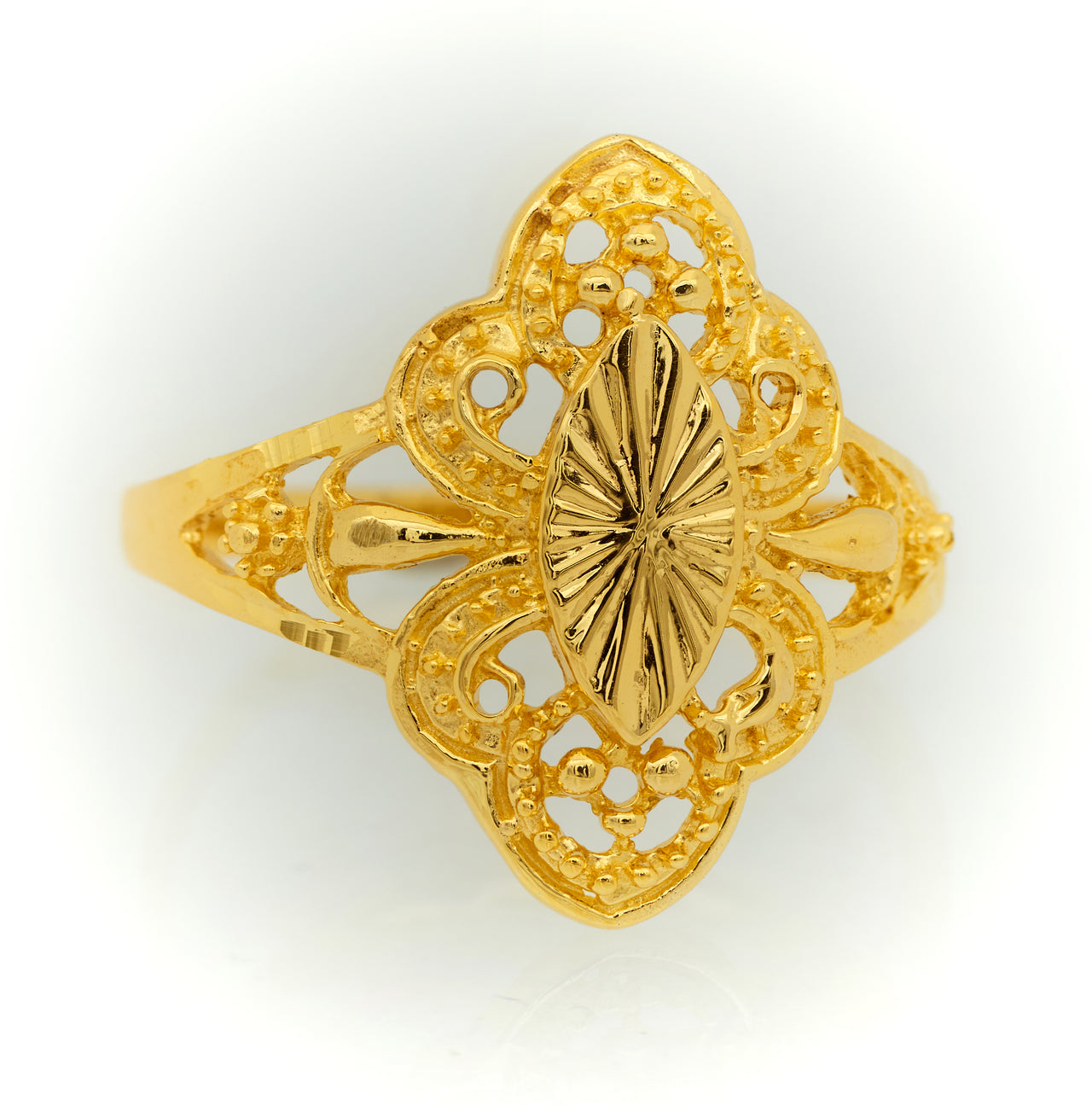 Anillo de Oro 10k para Mujer Estilo Antiguo. Almendra Calada