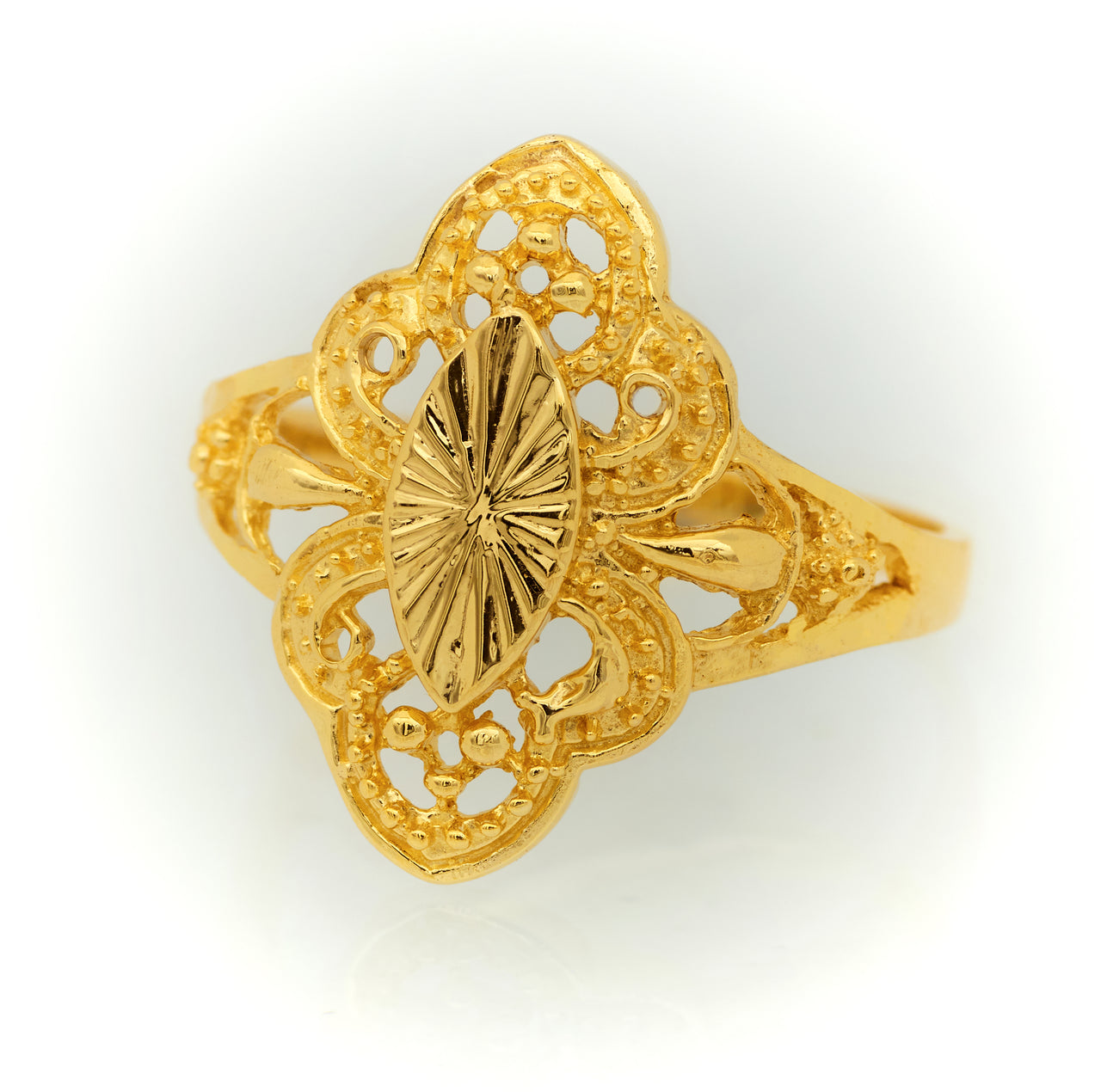 Anillo de Oro 10k para Mujer Estilo Antiguo. Almendra Calada