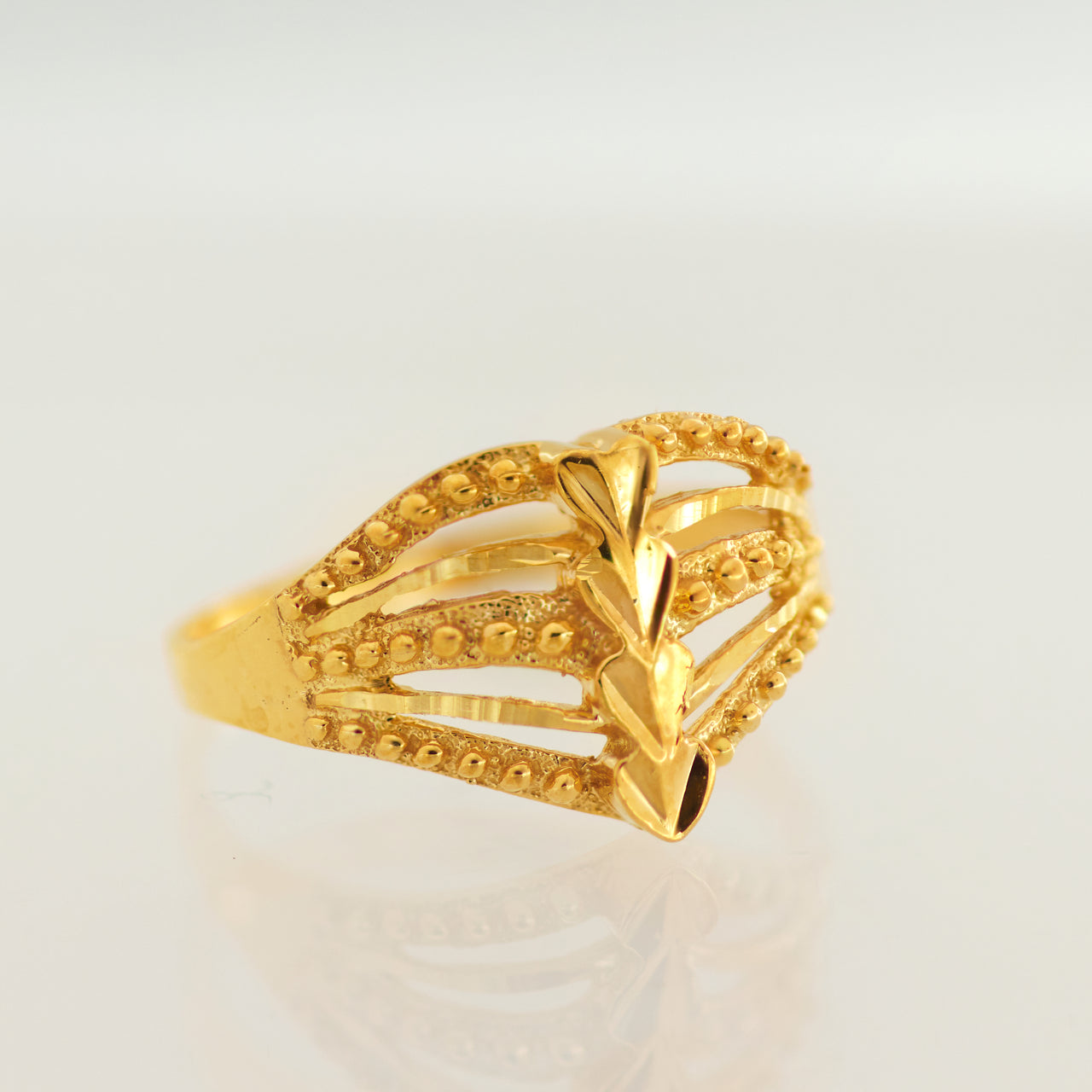 Anillo de Oro de 10k Para Mujer Con Diseño de Hojas y Bolitas Brillantes