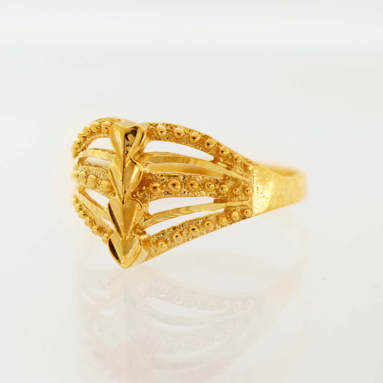 Anillo de Oro de 10k Para Mujer Con Diseño de Hojas y Bolitas Brillantes