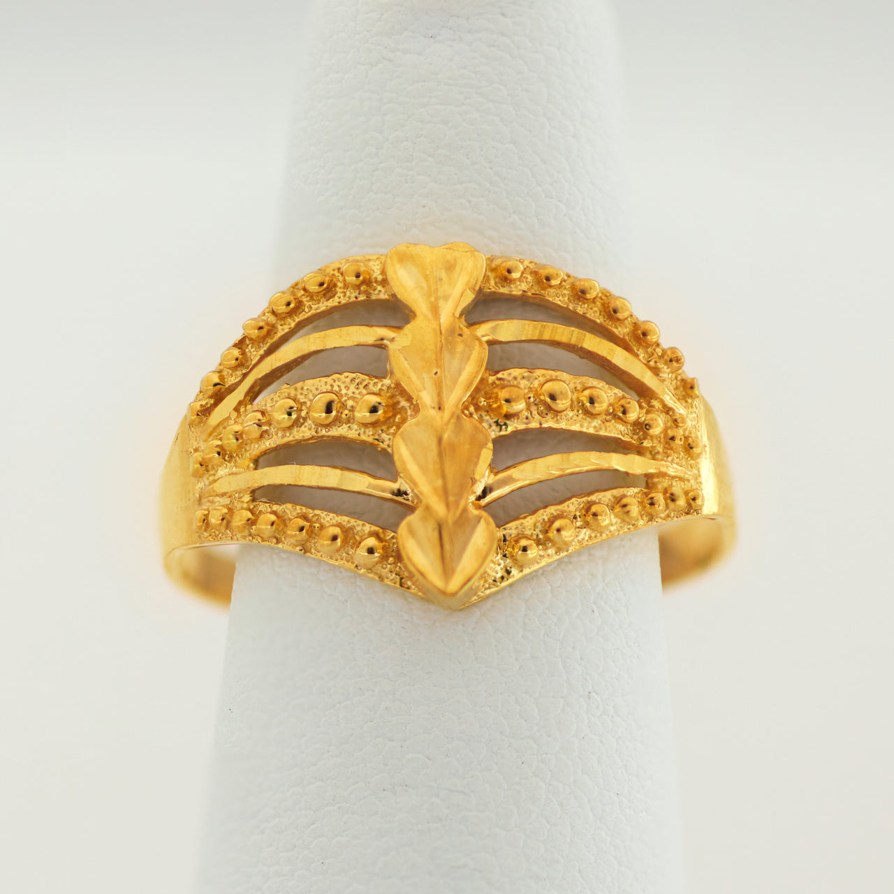 Anillo de Oro de 10k Para Mujer Con Diseño de Hojas y Bolitas Brillantes