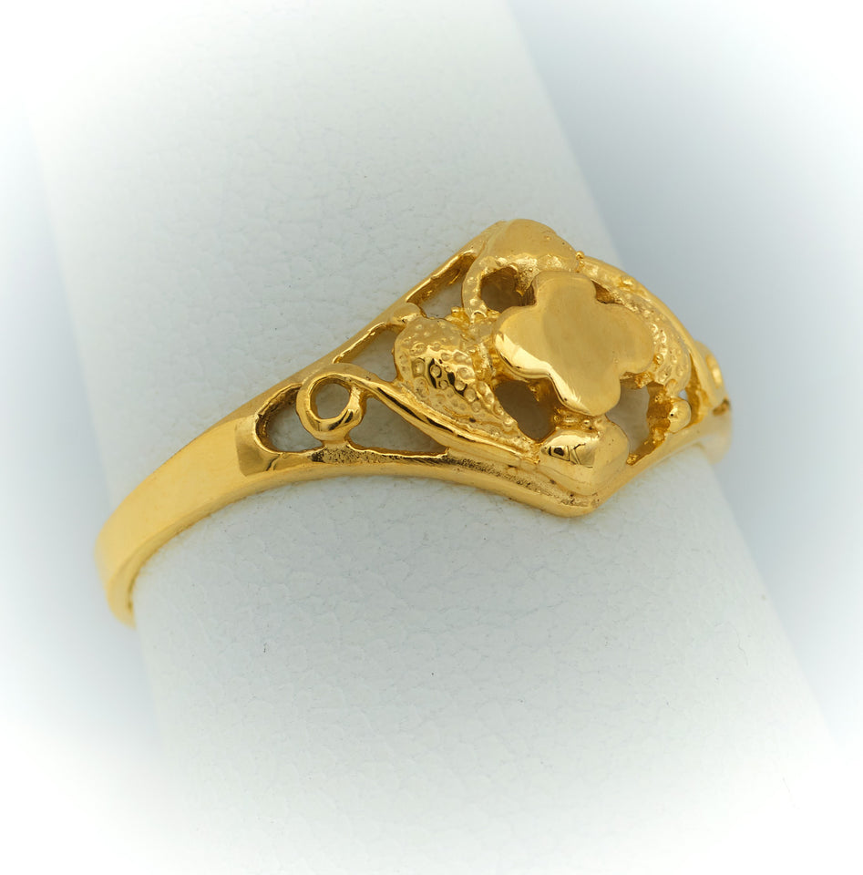 Anillo de Oro 10k o 14k para Niñas, Sortija de Flor y Ramas de Oro