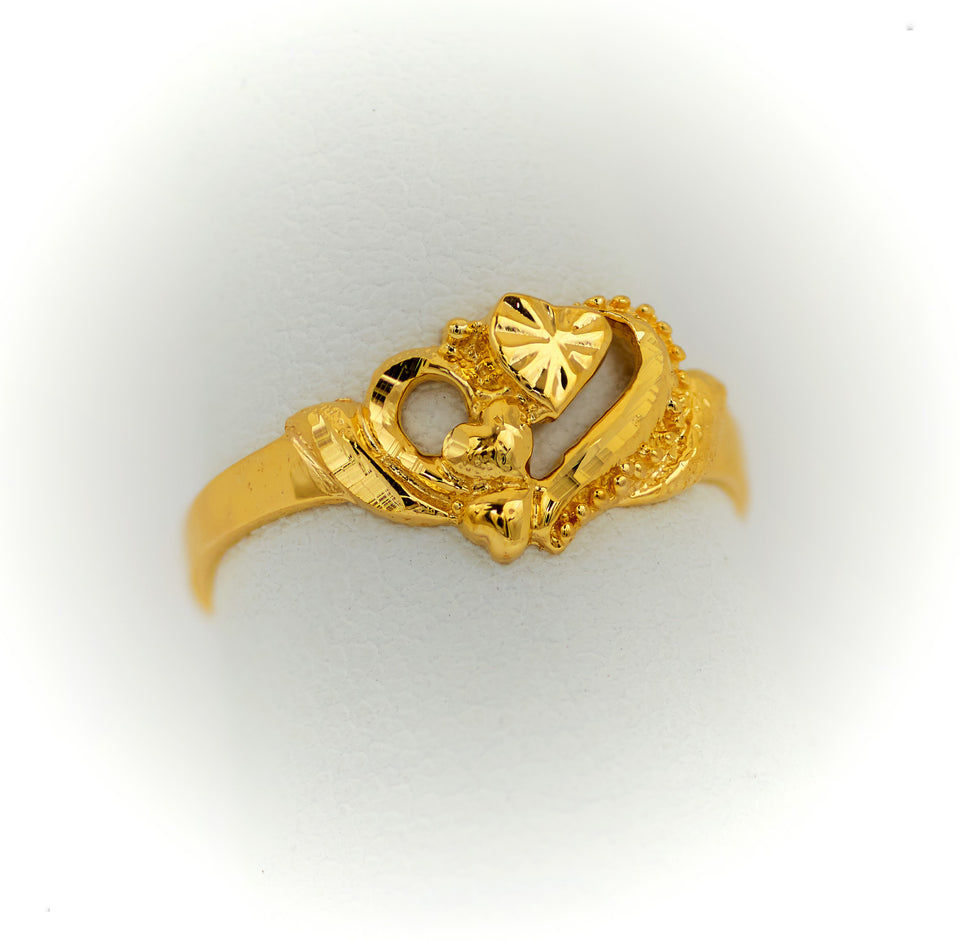 Anillo de Oro 10k o 14k Doble Corazón, Anillo para Niñas