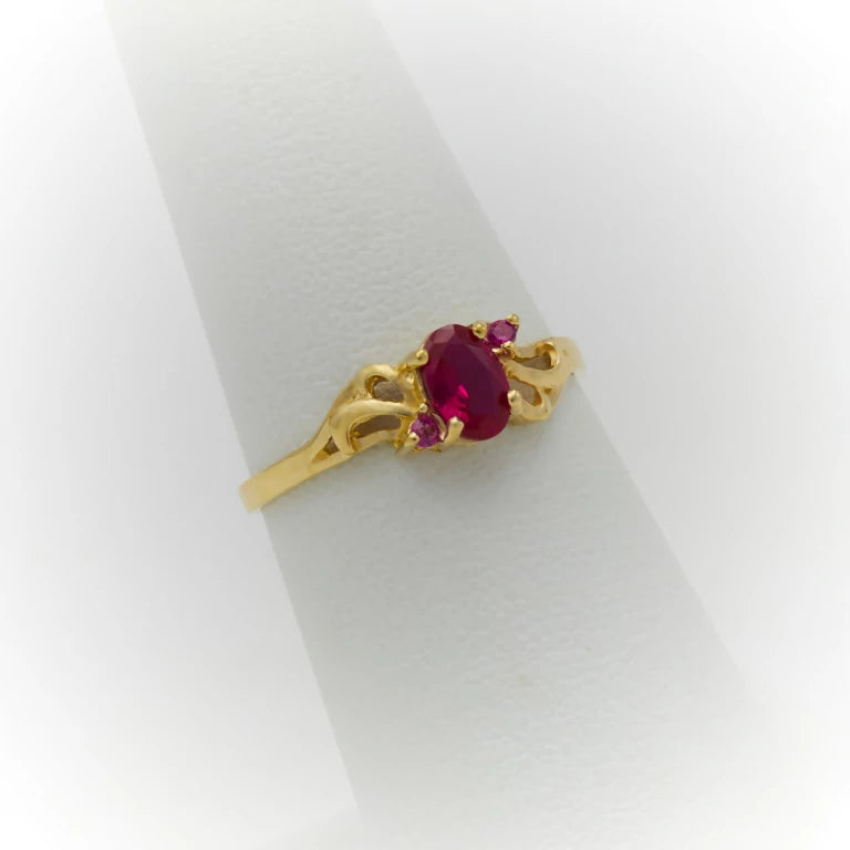 Anillo de Oro para Mujer o Niñas Piedra Rojo