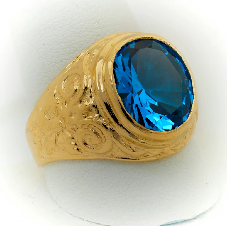 anillo de hombre con piedra ovalada azul