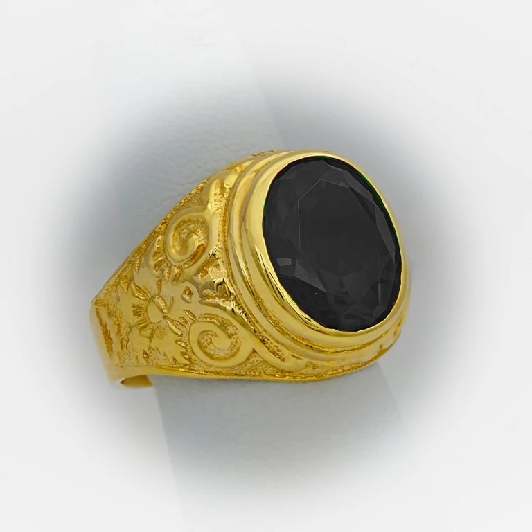 anillo de hombre de oro piedra negra