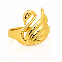 Anillo de cisne en oro amarillo para mujer con cuello curvado y alas pulidas