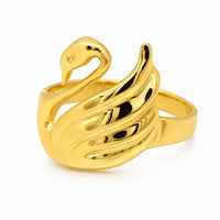 Anillo de oro amarillo para mujer con diseño de cisne y detalles en las plumas