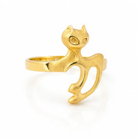 Anillo de gato de oro para mujer con diseño felino satinado y detalles pulidos