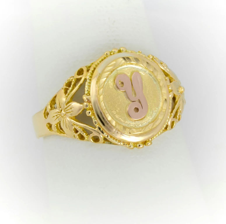 anillo de oro con ñetra, doble tono 