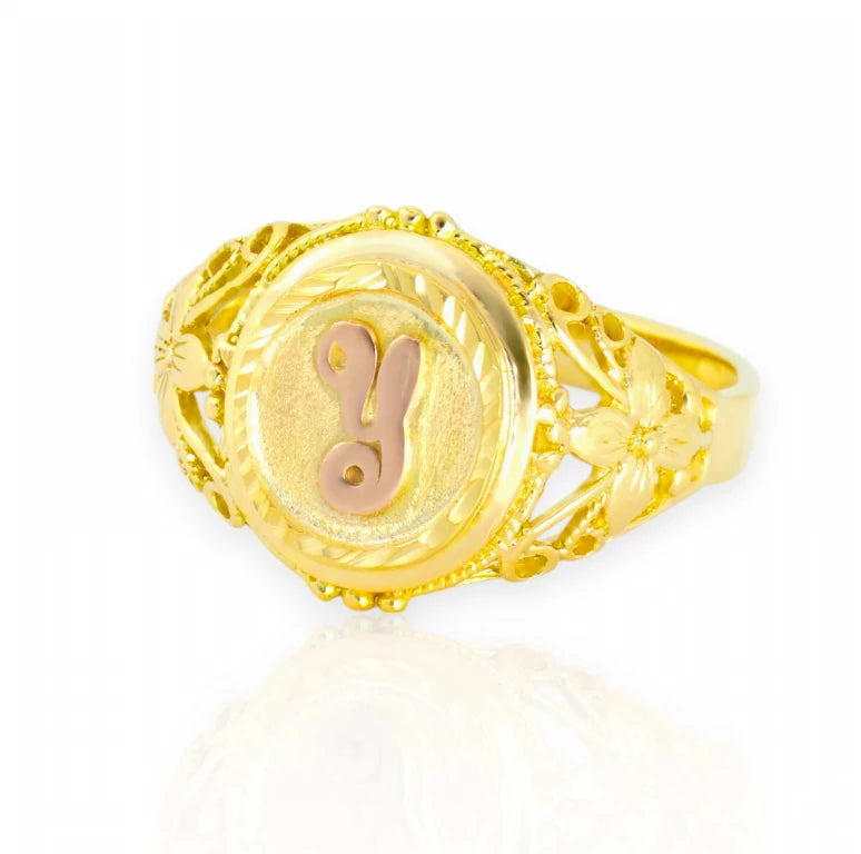 Anillo de oro doble tono, inicial personalizable