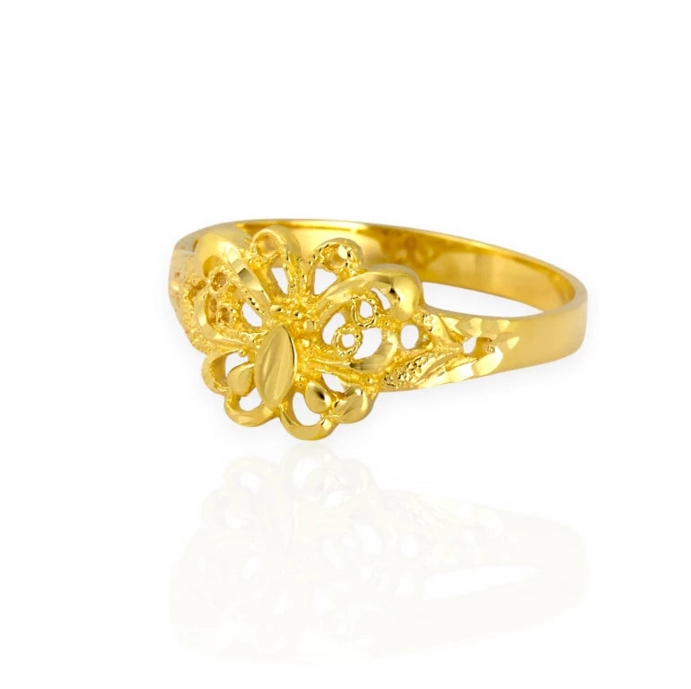 Hermoso anillo de mariposa en oro amarillo 10k para niña o adolescente, diseño calado