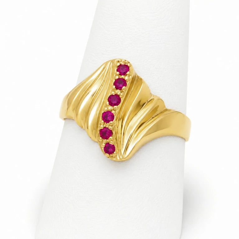 anillo de oro con 6 piedras rojas circonias para mujer