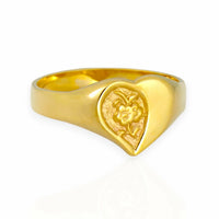 Anillo de Corazon con flor calada y liso con brillo en los laterales