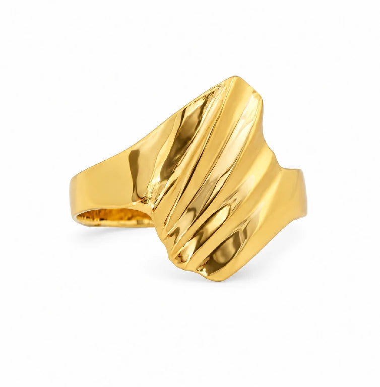 Anillo de 2 Puntas con Ondas al Relieve
