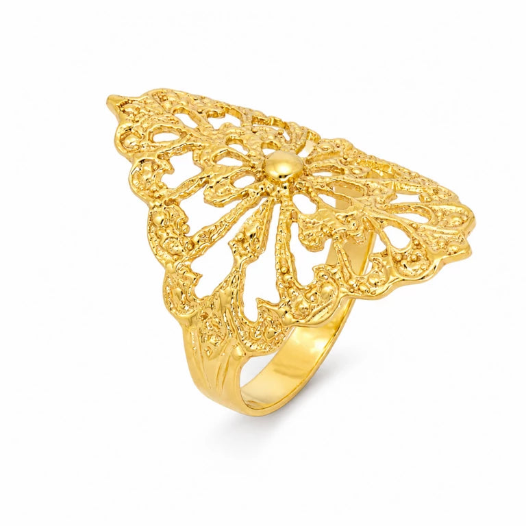 Anillo de oro 10k o 14k para mujer con diseño vintage grande y acabado texturizado