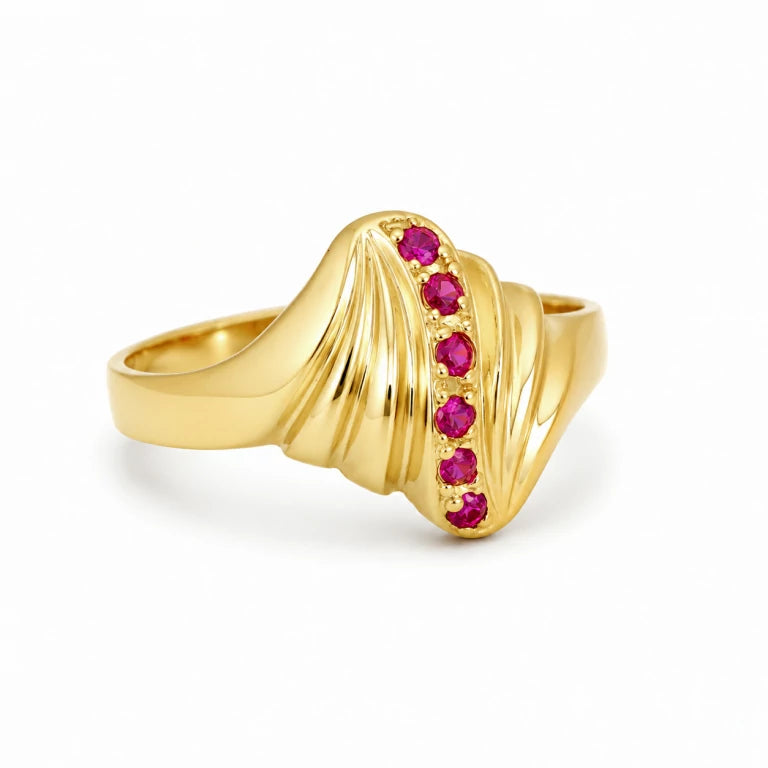 Anillo de Oro para Mujer con 6 piedras rojas, pueden ser personalizado los colores