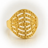 Anillo grande estilo semanario en oro amarillo, fabricado en 10K o 14K, ideal para dedo índice o medio.