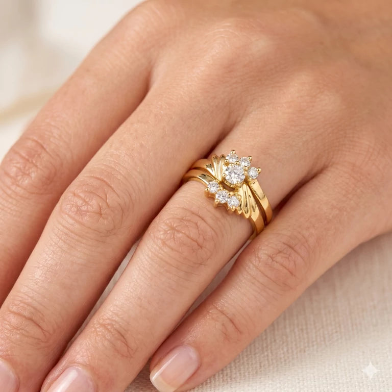 Set de anillos de compromiso para damas, en el dedo anular de una mujer