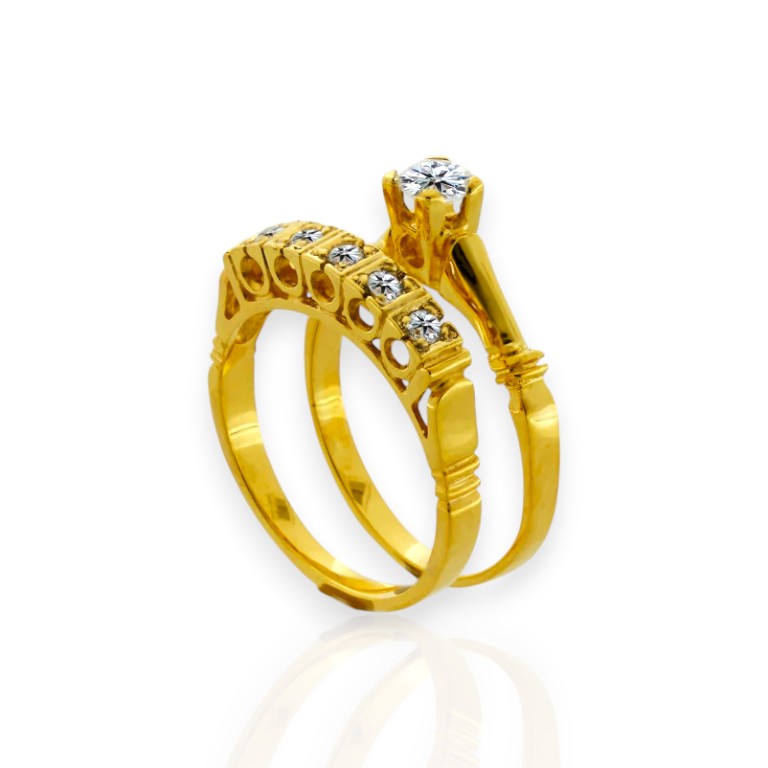 Juego de anillos de compromiso tradicionales en oro 10k o 14k para mujer