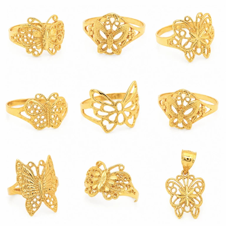 Hermosos anillos de mariposas, diferentes estilos y mosdelos que le dan un porte hermoso en la mano de la mujer