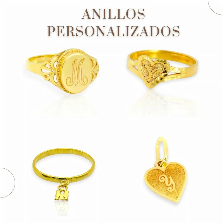 Colección de anillos personalizados en oro amarillo 10k o18k  con letras e iniciales