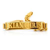 Brazalete de oro 10k personalizado con placa para grabar, pulsera esclava para niños, niñas y bebés
