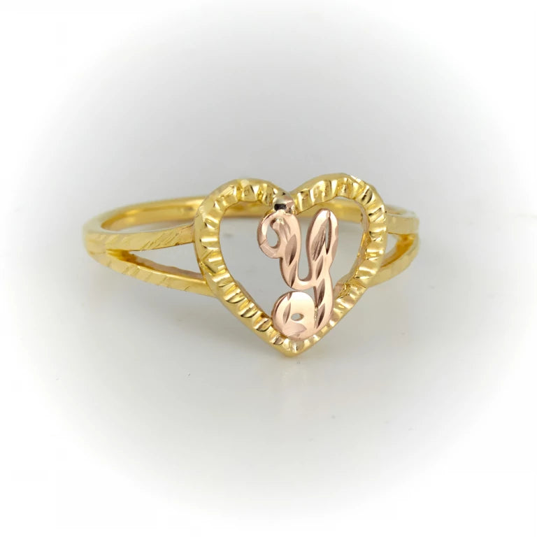 Anillo de doble tono de oro amarillo y rosa, con inicial personalizada