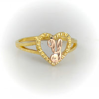 Anillo de doble tono de oro amarillo y rosa, con inicial personalizada