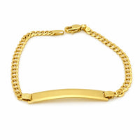 Esclava de oro amarillo 10k con placa lisa para personalizar, pulsera y brazalete para mujer, niños y bebés