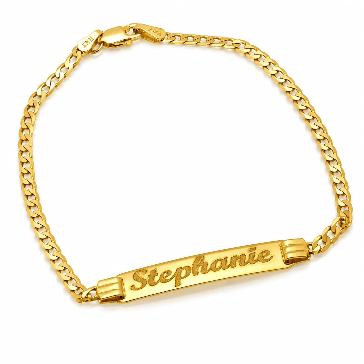 Pulsera de oro 10k personalizable tipo esclava con placa grabable, brazalete para mujer y niñas
