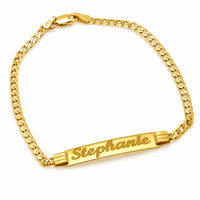 Pulsera de oro 10k personalizable tipo esclava con placa grabable, brazalete para mujer y niñas