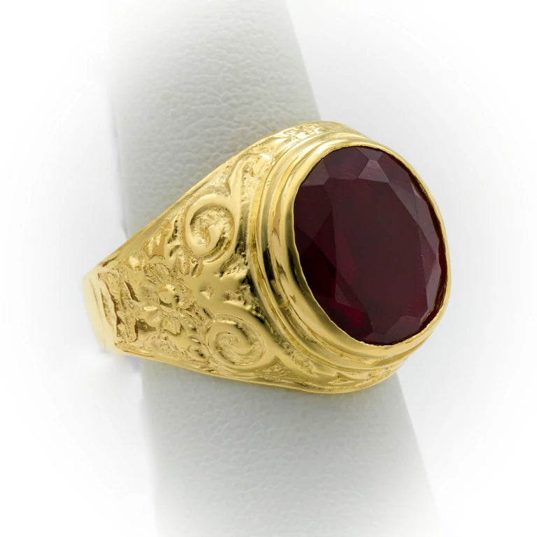 anillo de oro para hombre piedra roja