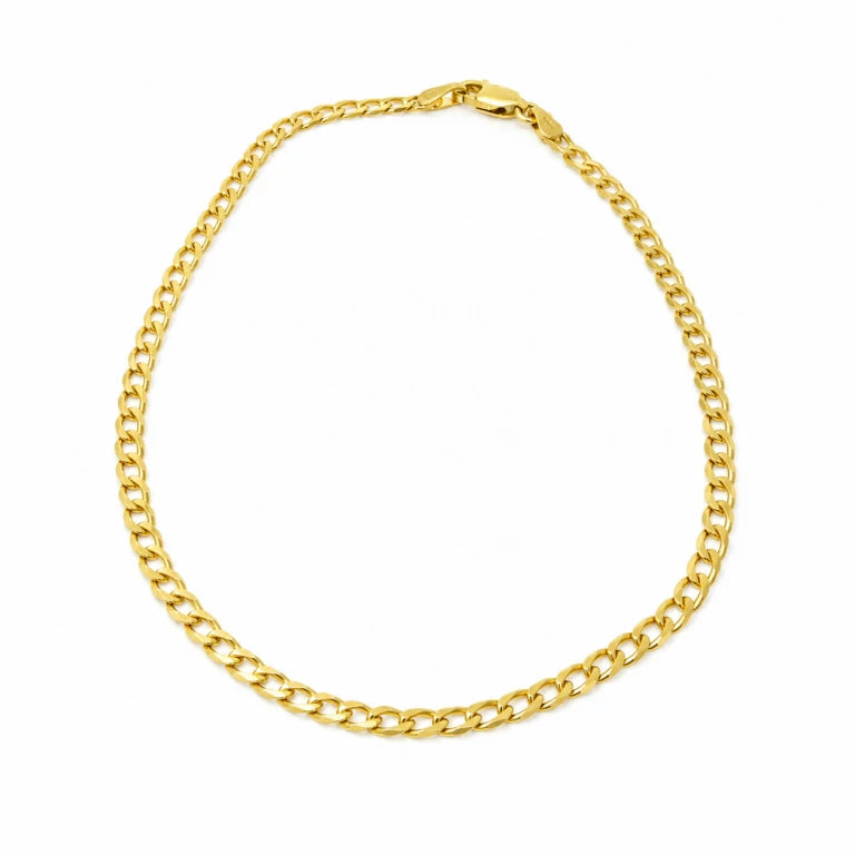 2.45 mm: Tobillera de oro de 2.45 mm con eslabones pulidos, cadena para el pie delicada y pulsera para el pie de diseño clásico.