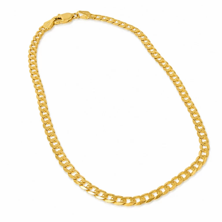 Tobillera de oro de 3.8 mm, cadena para el pie de eslabones anchos pulidos y pulsera para el pie de diseño elegante.