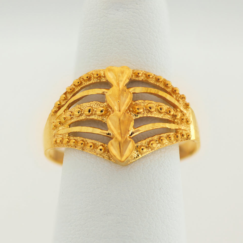 Anillo de Oro de 10k  Para Mujer Con Diseño de Hojas y Bolitas Brillantes